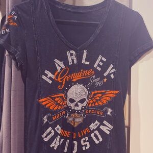 Harley-Davidson Black Tee with Orange and White Logo